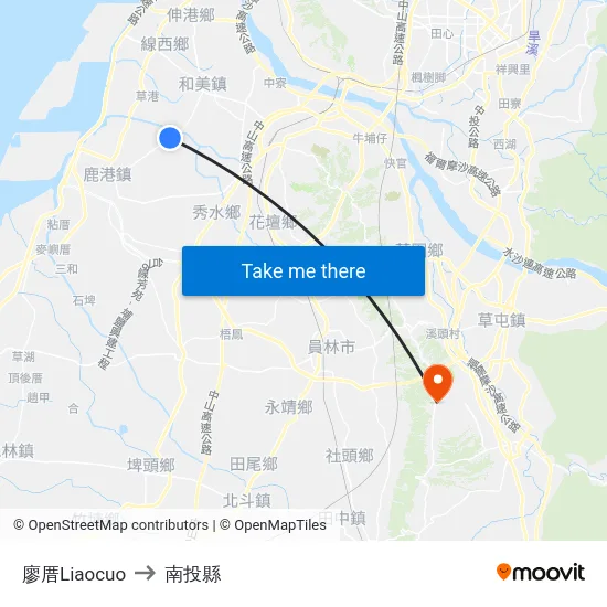 廖厝Liaocuo to 南投縣 map