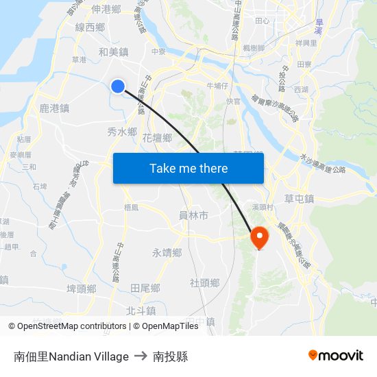 南佃里Nandian Village to 南投縣 map