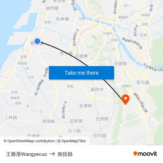 王爺厝Wangyecuo to 南投縣 map