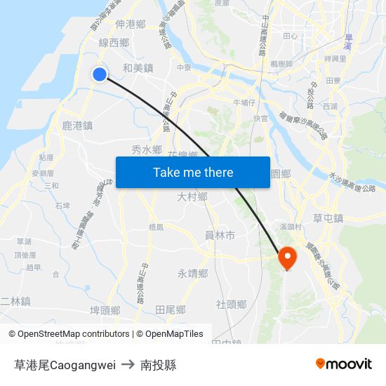 草港尾Caogangwei to 南投縣 map