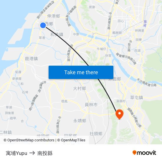 寓埔Yupu to 南投縣 map
