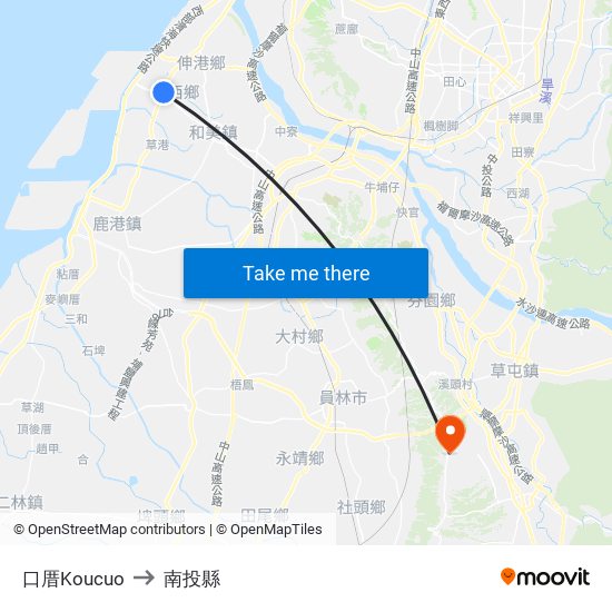 口厝Koucuo to 南投縣 map