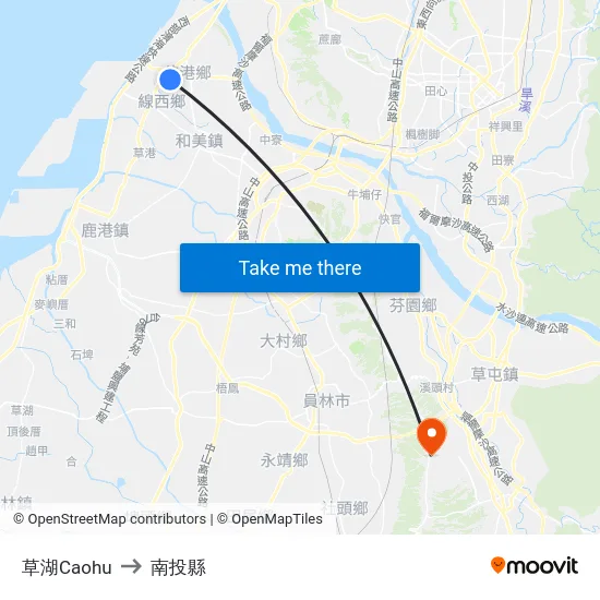 草湖Caohu to 南投縣 map