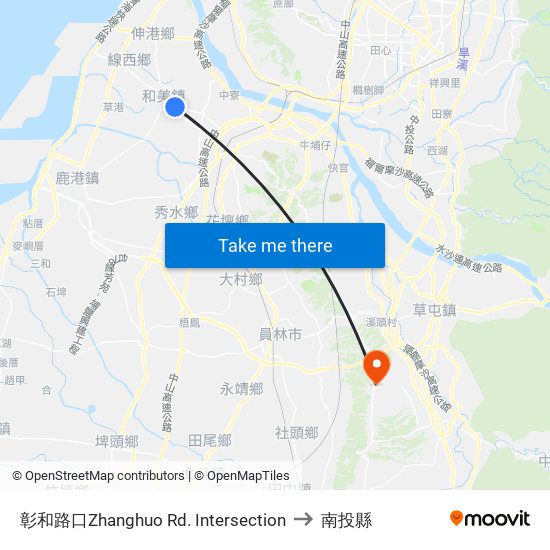 彰和路口Zhanghuo Rd. Intersection to 南投縣 map