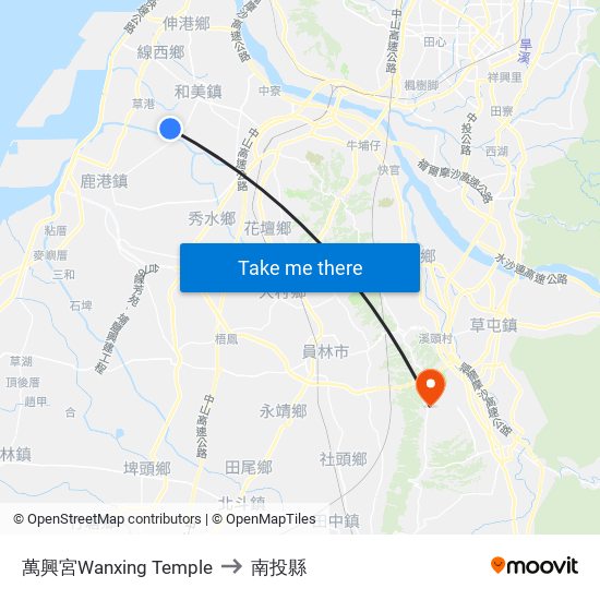 萬興宮Wanxing Temple to 南投縣 map