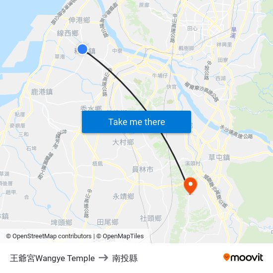 王爺宮Wangye Temple to 南投縣 map