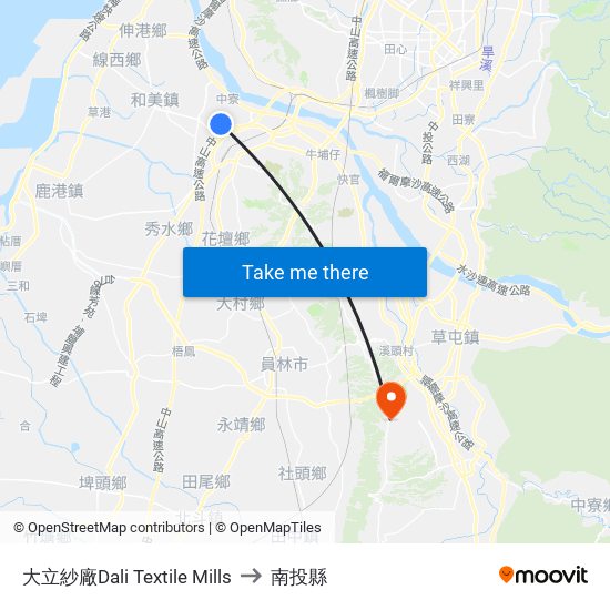 大立紗廠Dali Textile Mills to 南投縣 map