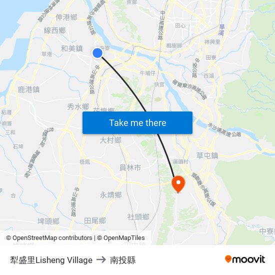 犁盛里Lisheng Village to 南投縣 map