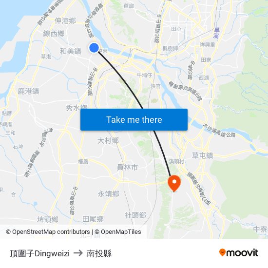 頂圍子Dingweizi to 南投縣 map