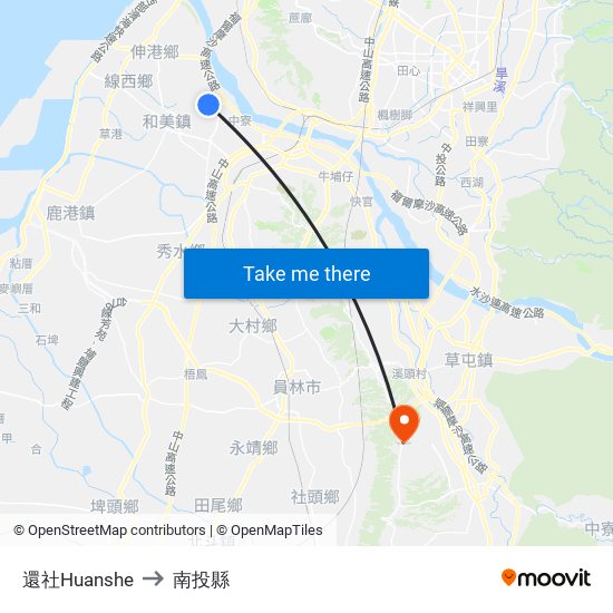 還社Huanshe to 南投縣 map
