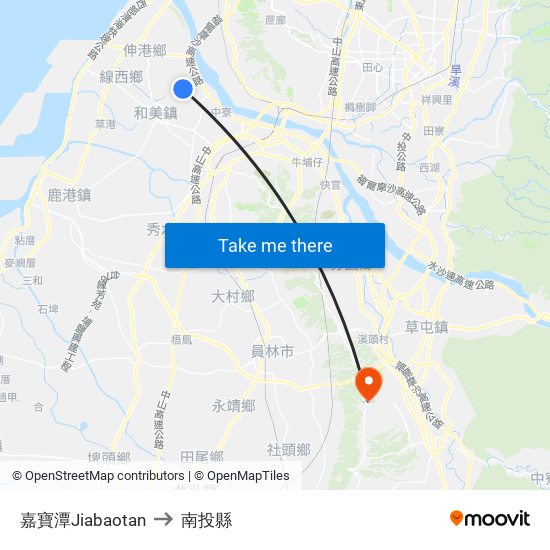 嘉寶潭Jiabaotan to 南投縣 map