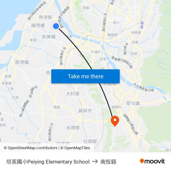 培英國小Peiying Elementary School to 南投縣 map