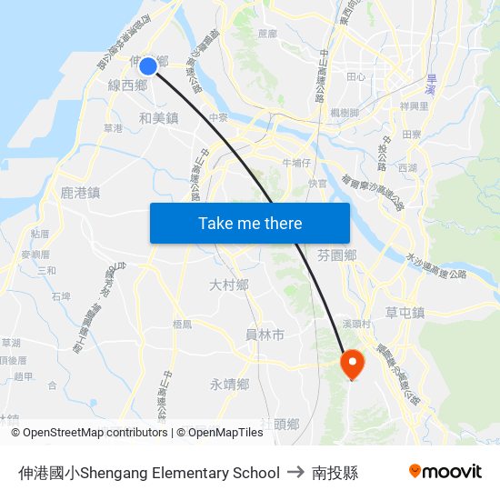 伸港國小Shengang Elementary School to 南投縣 map