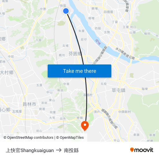 上快官Shangkuaiguan to 南投縣 map