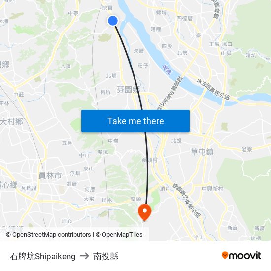 石牌坑Shipaikeng to 南投縣 map
