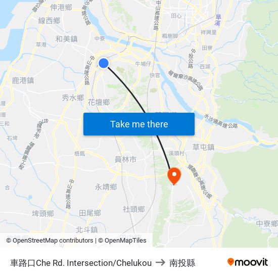 車路口Che Rd. Intersection/Chelukou to 南投縣 map