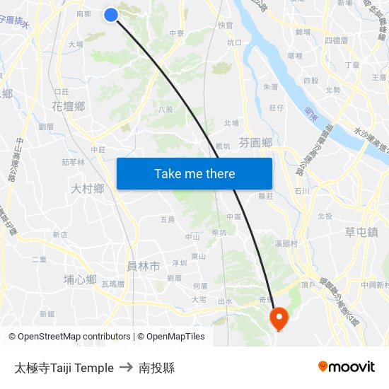 太極寺Taiji Temple to 南投縣 map