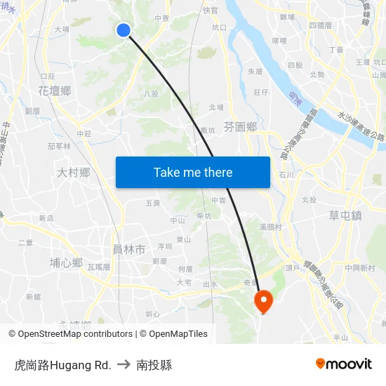 虎崗路Hugang Rd. to 南投縣 map