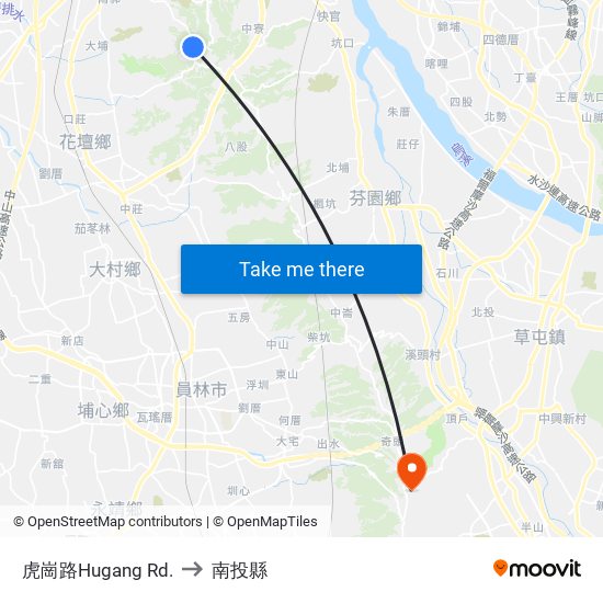 虎崗路Hugang Rd. to 南投縣 map