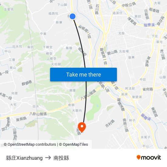 縣庄Xianzhuang to 南投縣 map