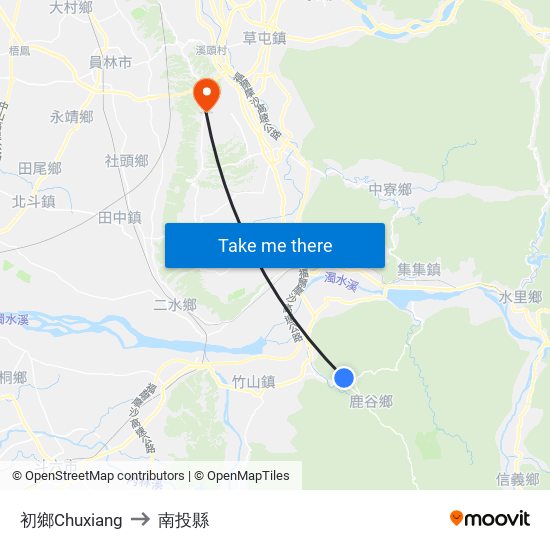 初鄉Chuxiang to 南投縣 map