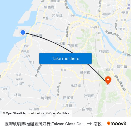 臺灣玻璃博物館[臺灣好行]Taiwan Glass Gallery to 南投縣 map