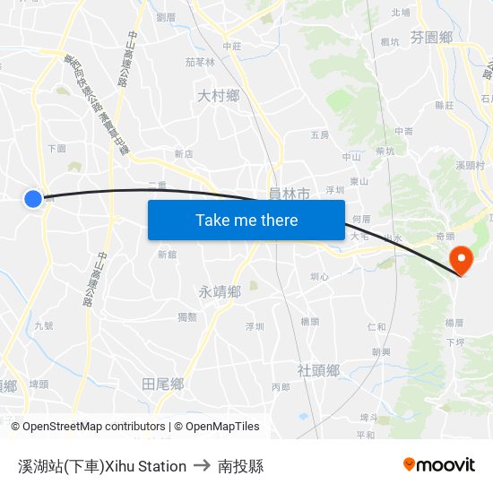 溪湖站(下車)Xihu Station to 南投縣 map