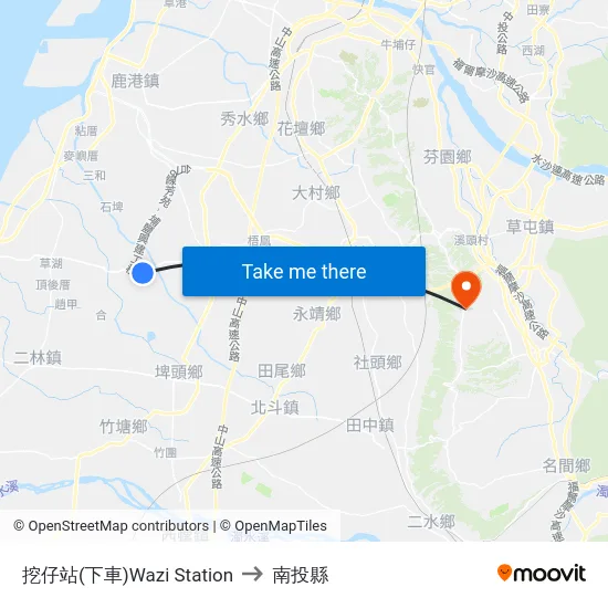 挖仔站(下車)Wazi Station to 南投縣 map