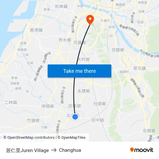 Juren Village to Changhua map