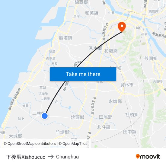 下後厝Xiahoucuo to Changhua map