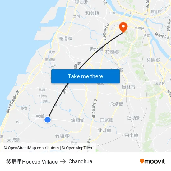 Houcuo Village to Changhua map