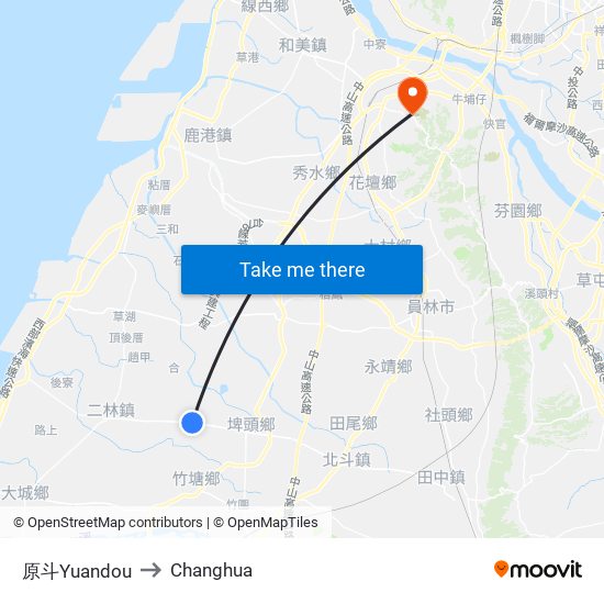 原斗Yuandou to Changhua map