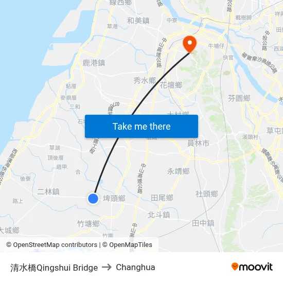Qingshui Bridge to Changhua map