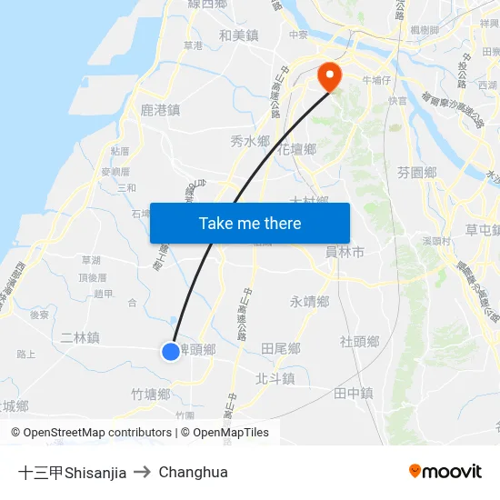 Shisanjia to Changhua map