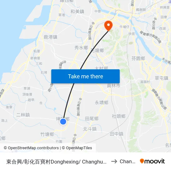 Donghexing/Changhua Souvenir Center to Changhua map