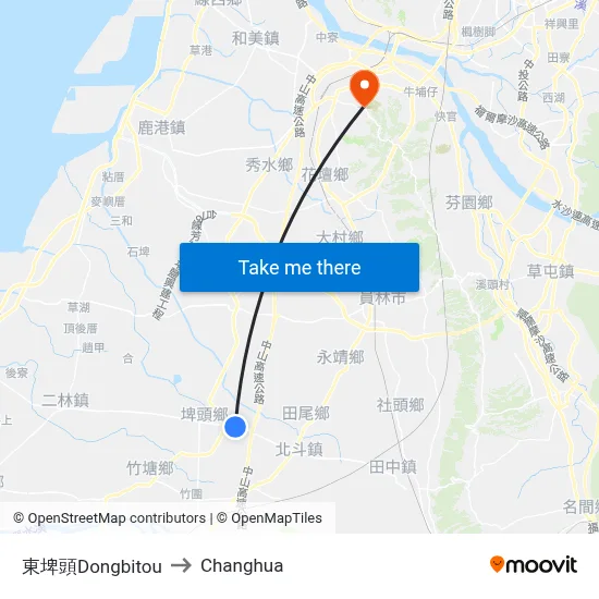 Dongbitou to Changhua map