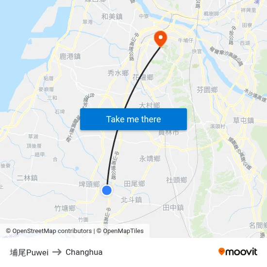 Puwei to Changhua map