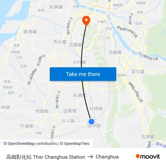 THSR Changhua Station to Changhua map