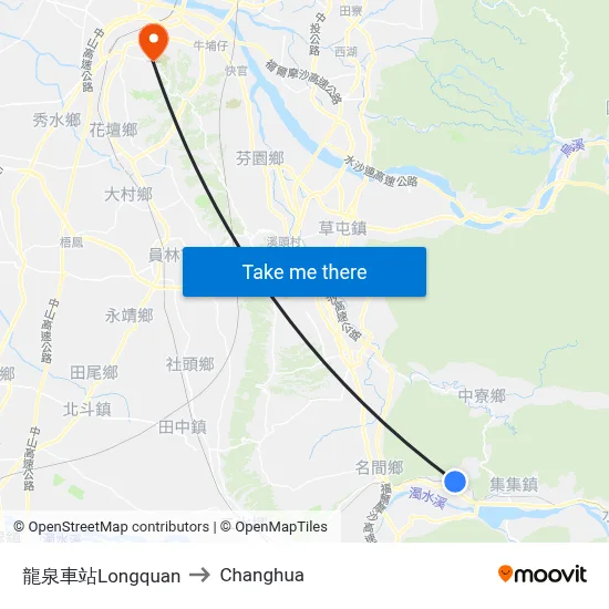 Longquan Station to Changhua map