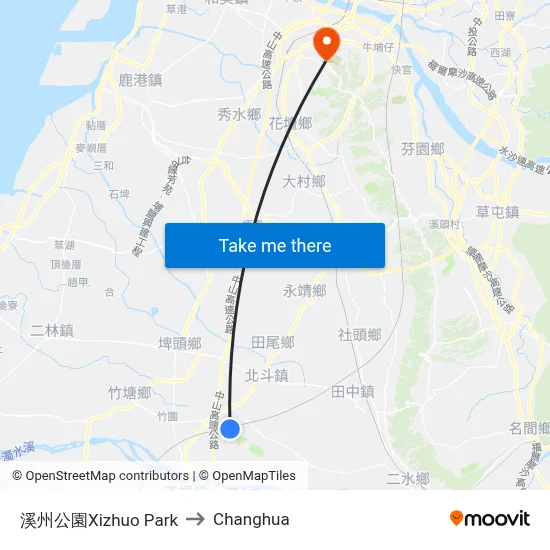 Xizhuo Park to Changhua map