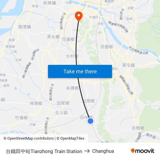 台鐵田中站Tianzhong Train Station to Changhua map