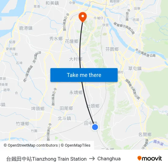 Tianzhong Train Station to Changhua map