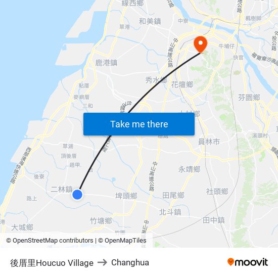 後厝里Houcuo Village to Changhua map
