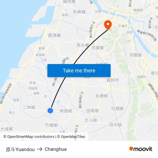 Yuandou to Changhua map