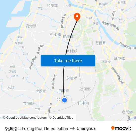Fuxing Road Intersection to Changhua map