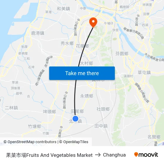 Fruits And Vegetables Market to Changhua map