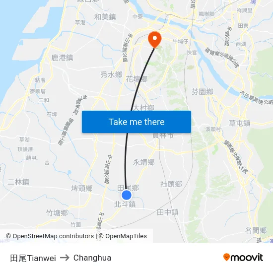 Tianwei to Changhua map