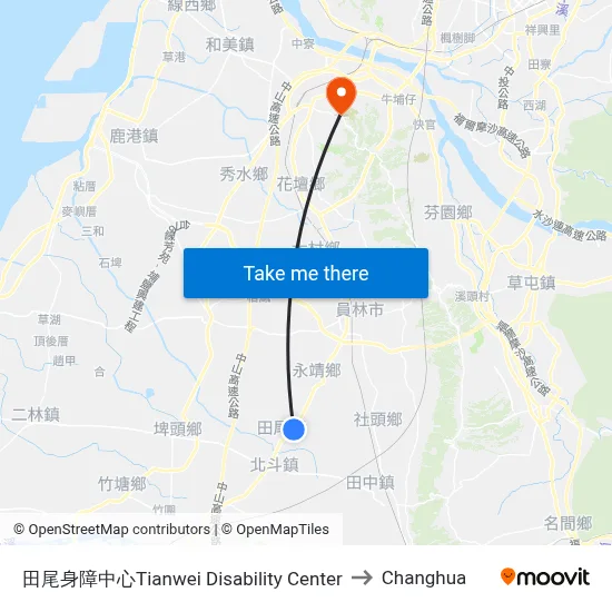 Tianwei Disability Center to Changhua map