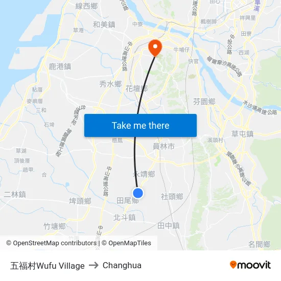 五福村Wufu Village to Changhua map
