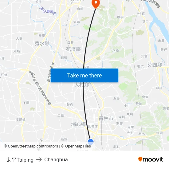 太平Taiping to Changhua map